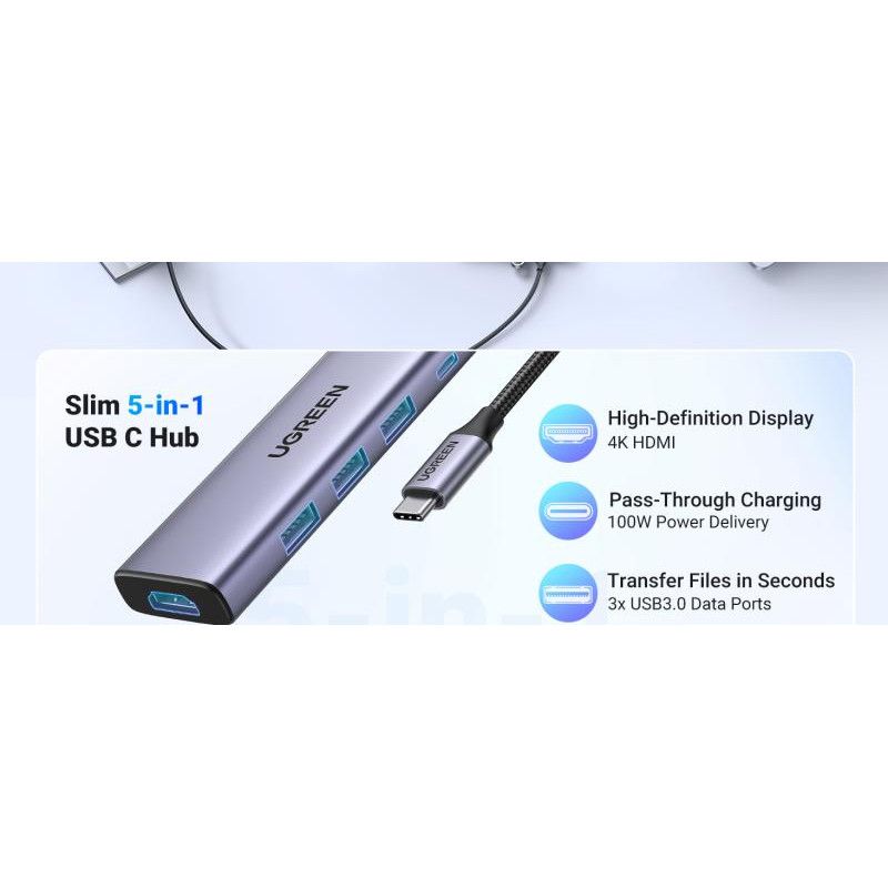 UGREEN Hub 5 en 1 3xUSB3.2/USB-C/HDMI 4K *15596 · Hub USB · Informat Systems Strasbourg (image 3)