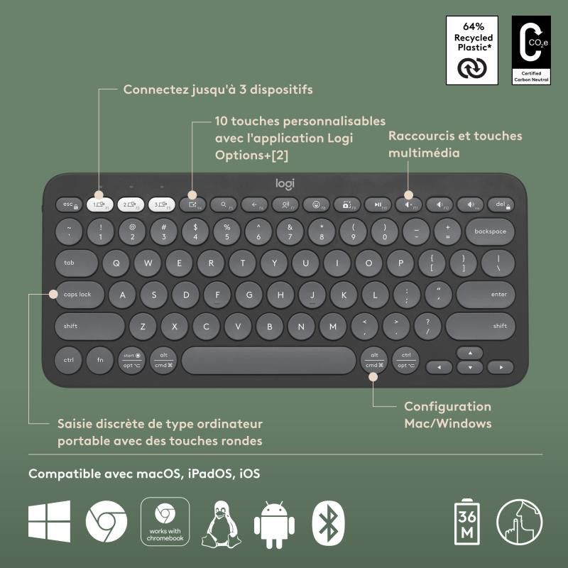 Logitech Pebble Keys 2 K380s Noir · Claviers PC · Informat Systems Strasbourg (image 11)