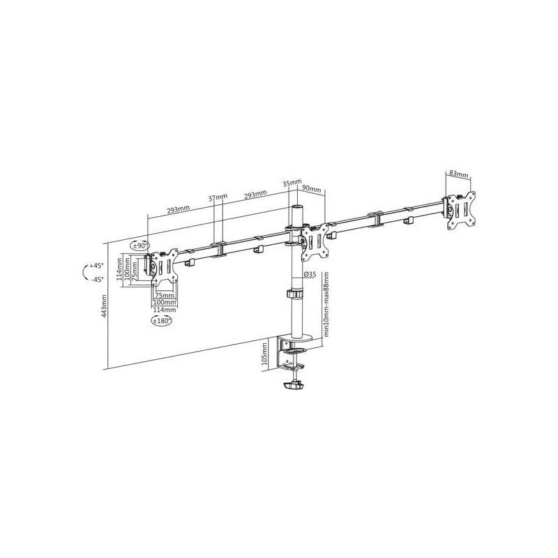 KIMEX Support de Bureau A Pincer pour 3 Ecrans Moniteurs TV 13' '- 27'' · Accessoires écrans · Informat Systems Strasbourg (image 4)