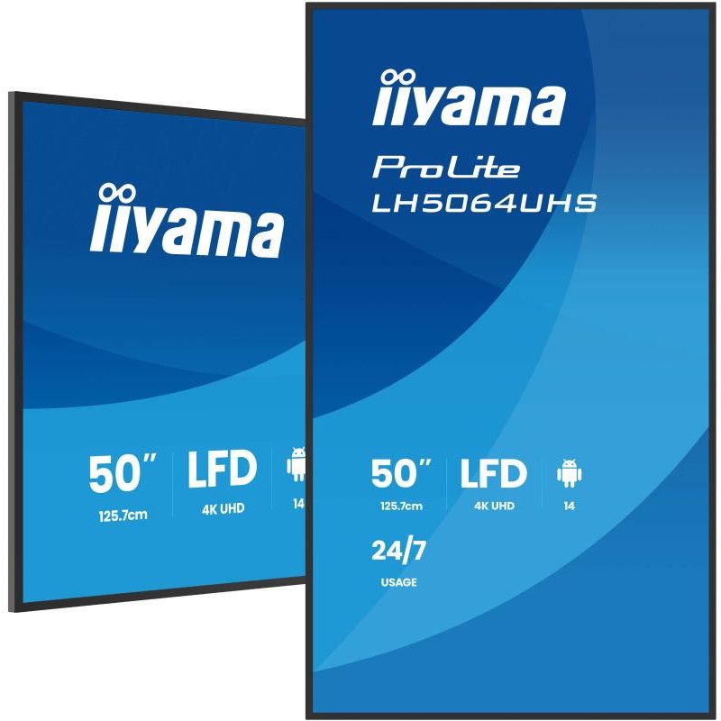 iiyama LH5064UHS-B1AG Écran d'affichage dynamique Écran plat de signalisation numérique 127 cm (50") Wifi 500 cd/m² 4K Ult...