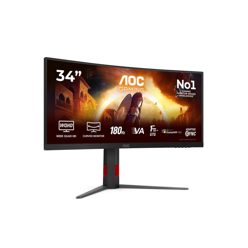 AOC G4 34'' CU34G4CA écran plat de PC 86,4 cm (34") 3440 x 1440 pixels Noir, Rouge · Moniteur · Informat Systems Strasbourg (image 2)
