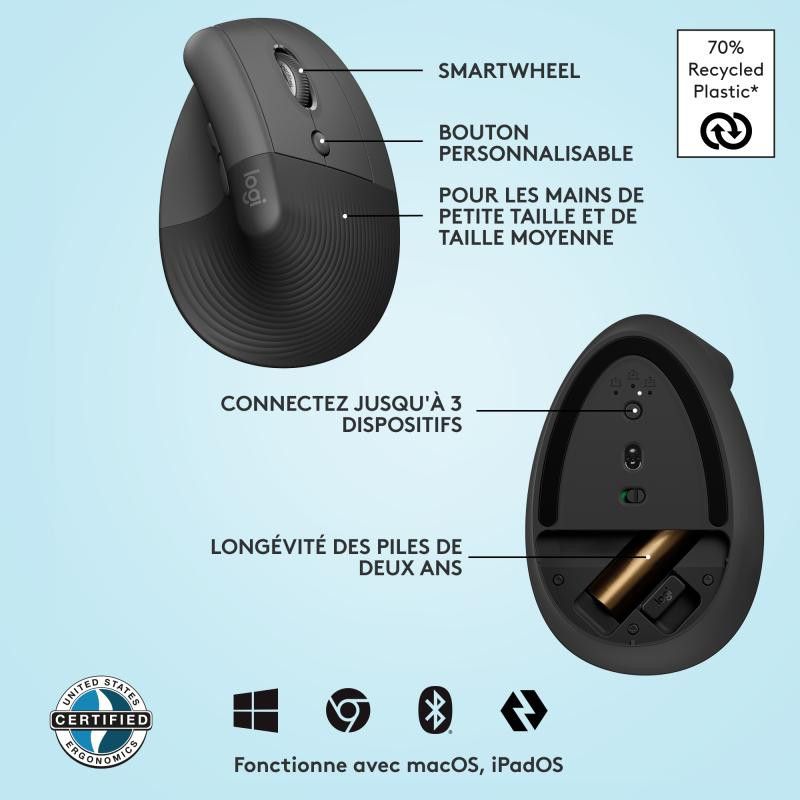 Logitech Souris LIFT RIGHT VERTICAL ERGO Bluetooth - Graphite · Informat Systems Strasbourg (image 14)