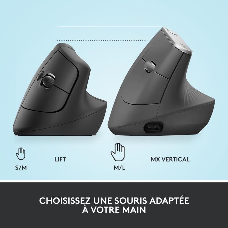 Logitech Souris LIFT RIGHT VERTICAL ERGO Bluetooth - Graphite · Informat Systems Strasbourg (image 17)