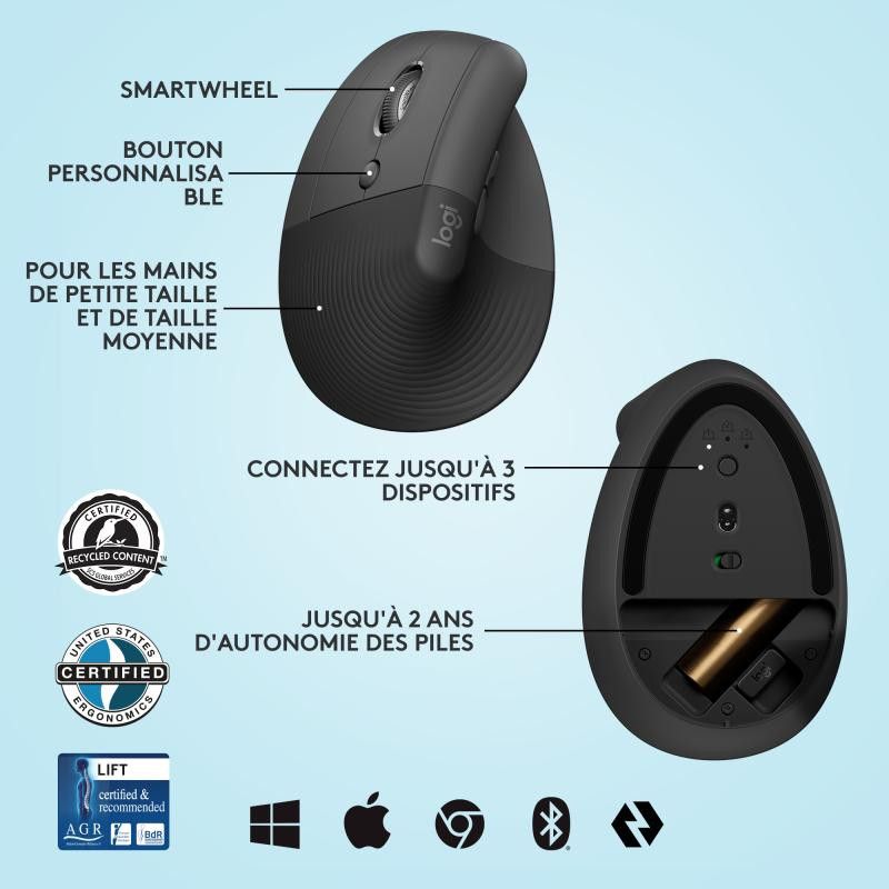 Logitech Souris LIFT LEFT VERTICAL ERGO Bluetooth - Graphite · Souris PC · Informat Systems Strasbourg (image 13)