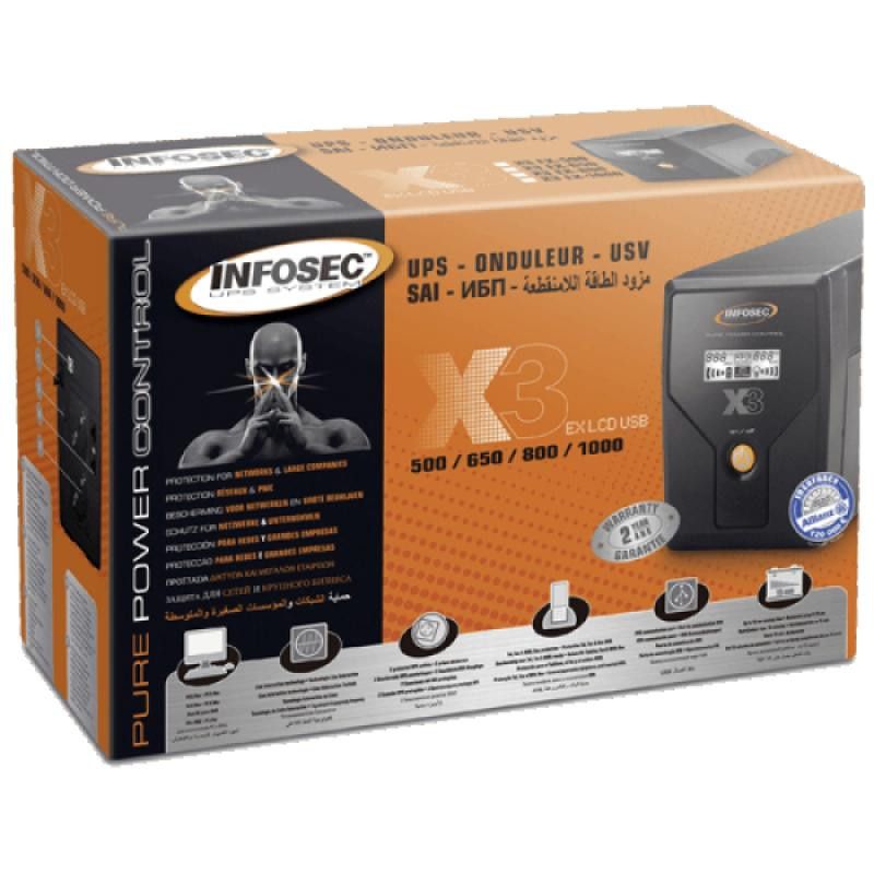 Infosec X3 EX LCD USB 1000 alimentation d'énergie non interruptible Interactivité de ligne 1 kVA 2 sortie(s) CA · Sécurité... (image 3)