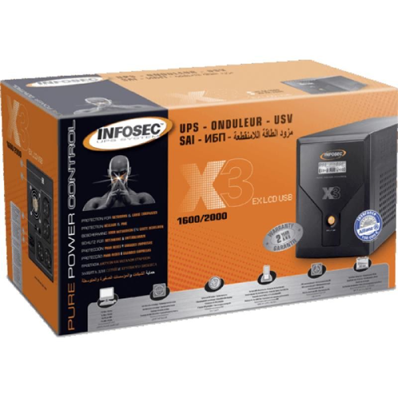 Infosec X3 EX LCD USB 1600 alimentation d'énergie non interruptible Interactivité de ligne 1,6 kVA 4 sortie(s) CA · Sécuri... (image 3)