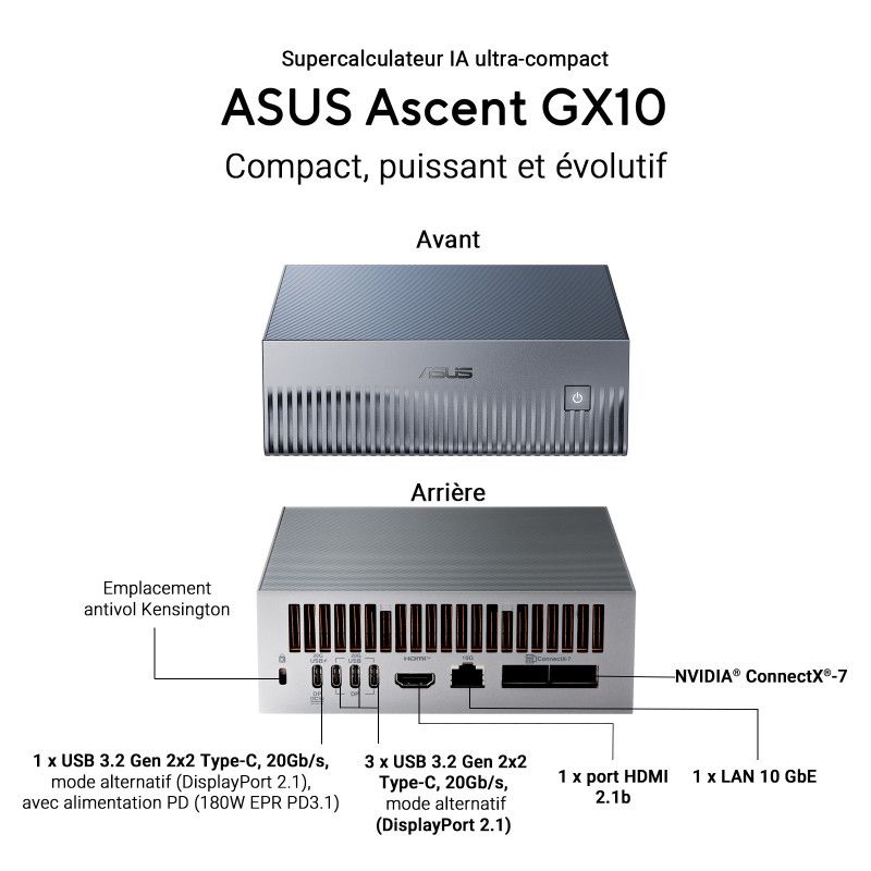 ASUS Ascent GX10 GX10-GG0003BN GB10 128 Go LPDDR5x-SDRAM 1 To SSD Mini PC Gris · Barebone NUC · Informat Systems Strasbourg (image 6)