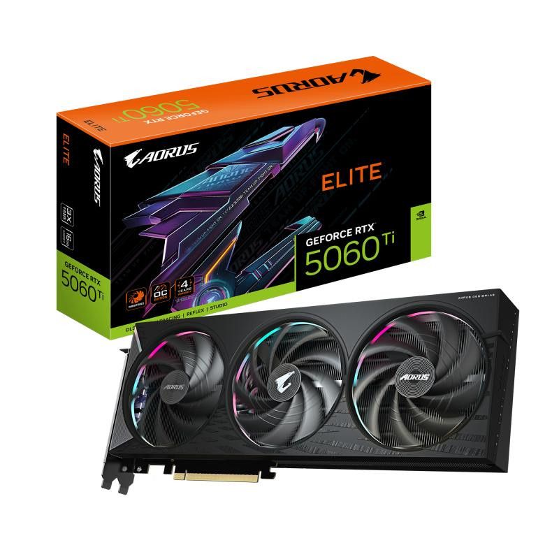 GIGABYTE AORUS GeForce RTX 5060 Ti ELITE 16G Carte Graphique ? 16 Go GDDR7, 128 bits, PCI-E 5.0, 2722 MHz Fréquence du pro...