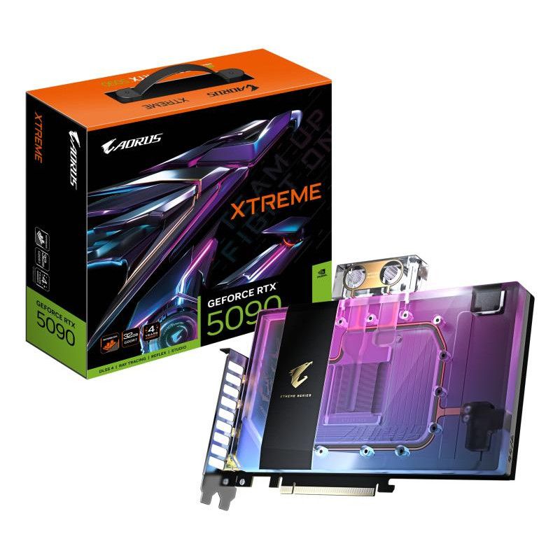 GIGABYTE AORUS GeForce RTX 5090 XTREME WATERFORCE WB 32G Carte Graphique - 32 Go GDDR7, 512 bits, PCI-E 5.0, 2655 MHz Fréq...