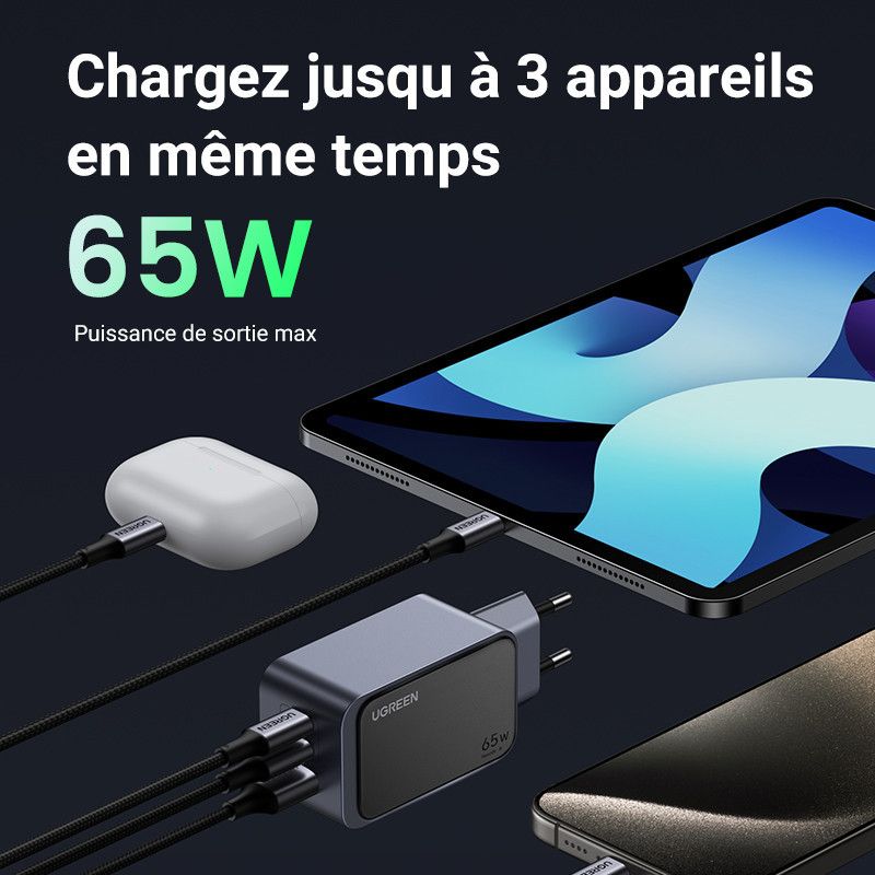 UGREEN Chargeur Rapide 65W PD 3 Ports *35042 · Adaptateurs & Chargeurs Secteur · Informat Systems Strasbourg (image 4)