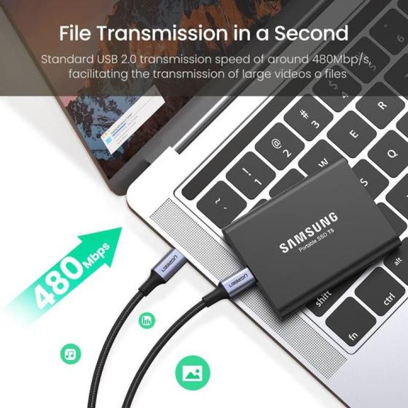UGREEN Câble Renforcé 2M USB-C > USB-C Noir PD 100W *70429 · Connectiques · Informat Systems Strasbourg (image 3)