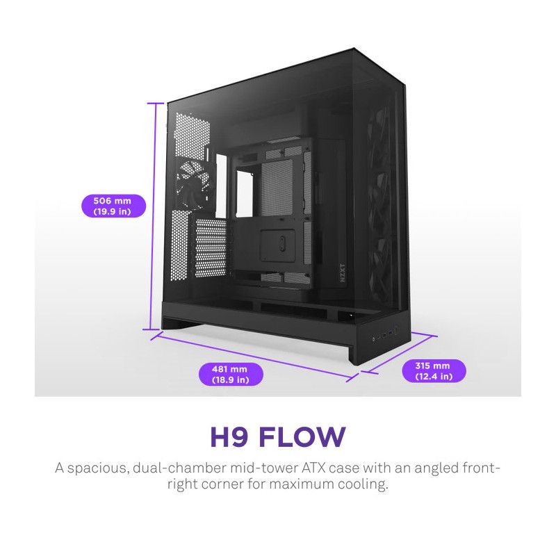 NZXT H9 Flow (2025) Dual-Chamber Mid-Tower Case - All Black · Boîtiers · Informat Systems Strasbourg (image 2)