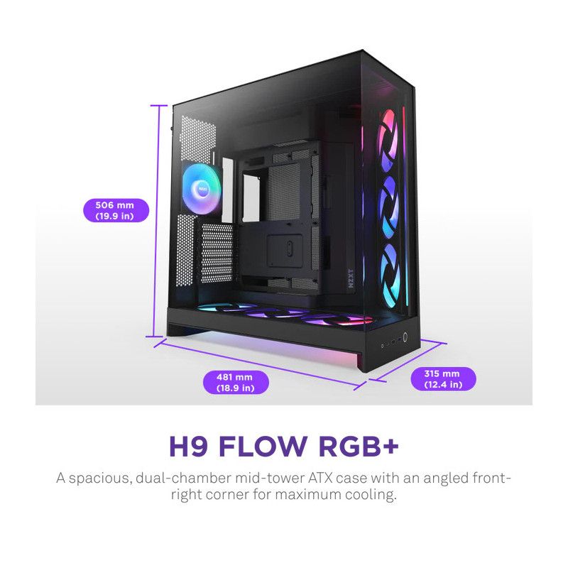 NZXT H9 Flow RGB+ (CM-H92FB-P1) - All Black · Boîtiers · Informat Systems Strasbourg (image 2)