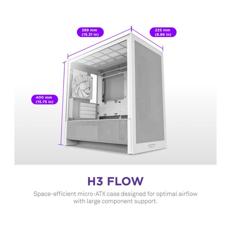 NZXT H3 Flow (2025) micro-ATX Mid-tower Case - All White Color · Boîtiers · Informat Systems Strasbourg (image 2)
