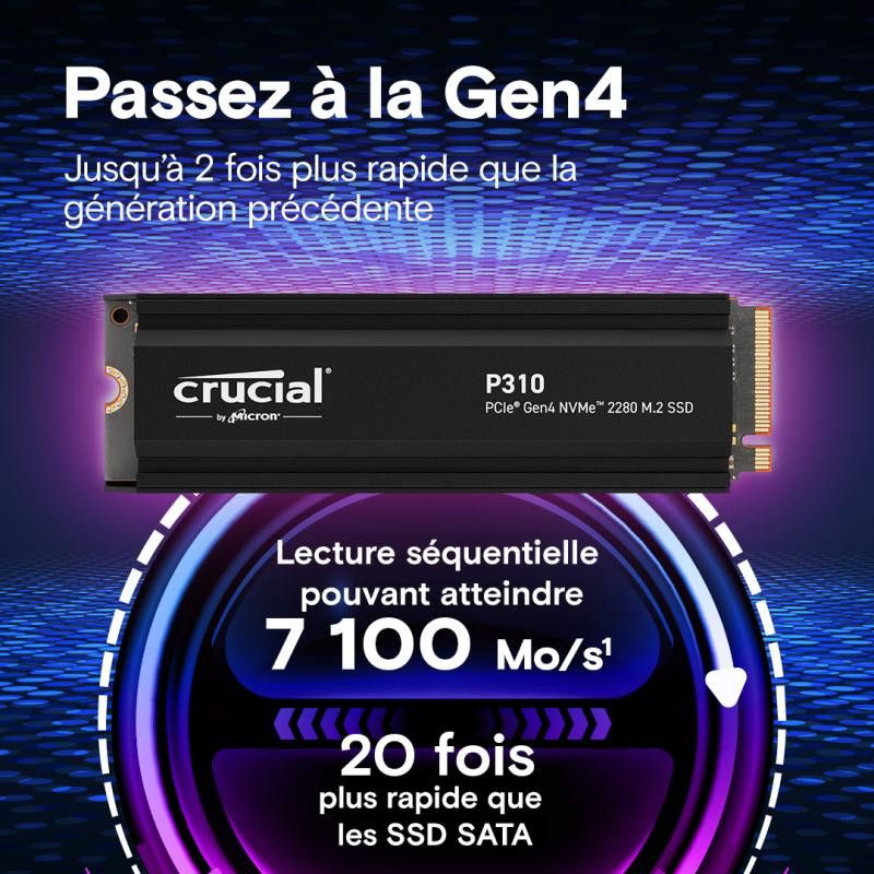 CRUCIAL P310 1T PCIe M.2*CT1000P310SSD5 avec heatsink · SSD M.2 · Informat Systems Strasbourg (image 2)