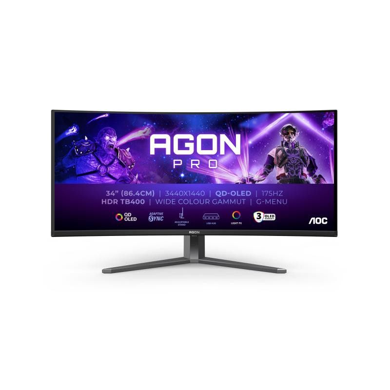 AOC AGON PRO AG346UCD écran plat de PC 86,4 cm (34") 3440 x 1440 pixels Wide Quad HD QD-OLED Noir, Gris · Moniteur · Infor... (image 2)
