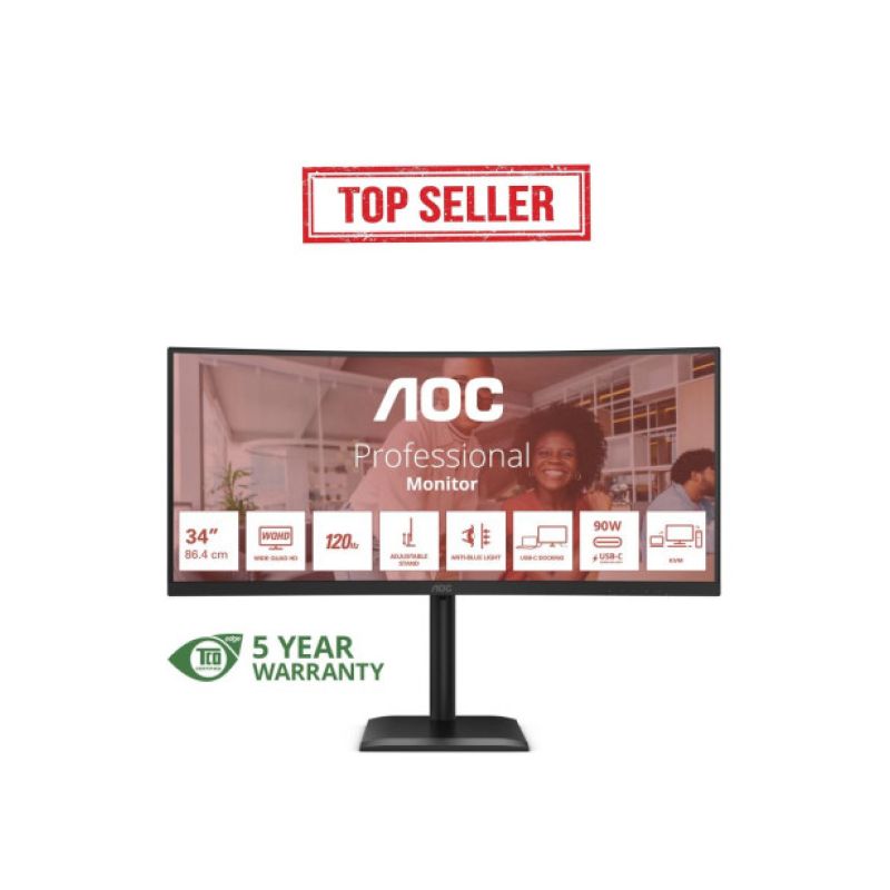 AOC E4 CU34E4CV écran plat de PC 86,4 cm (34") 3440 x 1440 pixels UltraWide Quad HD LCD Noir · Moniteur · Informat Systems...