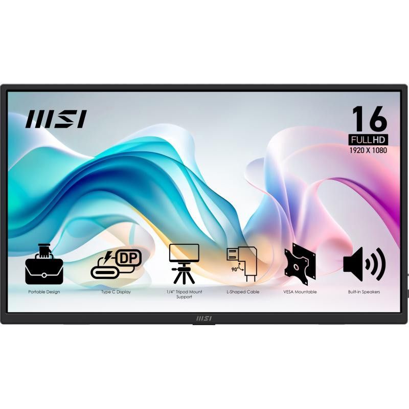 MSI PRO MP165 E6 téléviseur et moniteur portables Moniteur portable Noir 39,6 cm (15.6") LED 1920 x 1080 pixels · Informat...
