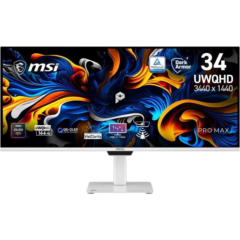 MSI PRO MAX 341QPXW14G écran plat de PC 86,4 cm (34") 3440 x 1440 pixels UltraWide Quad HD QD-OLED Blanc · Moniteur · Info...