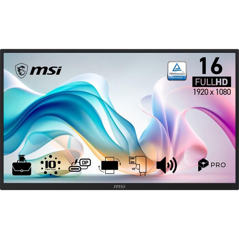 MSI PRO MP161E6T écran plat de PC 39,6 cm (15.6") 1920 x 1080 pixels VGA OLED Écran tactile Noir · Moniteur · Informat Sys...