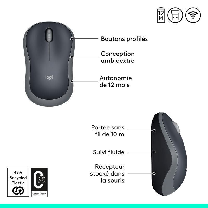 Logitech M185 Sans Fil USB Noir /Gris Retail · Souris PC · Informat Systems Strasbourg (image 8)