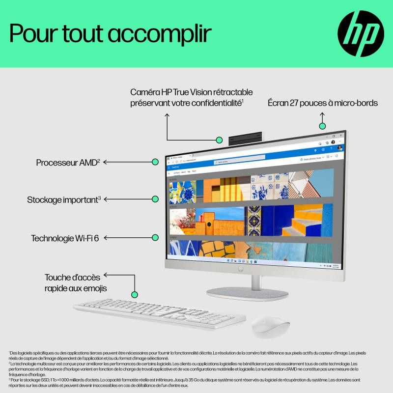 HP All-in-One 27-cr0076nf PC AMD Ryzen 7 7730U 68,6 cm (27") 1920 x 1080 pixels 32 Go DDR4-SDRAM 1 To SSD Windows 11 Home ... (image 4)