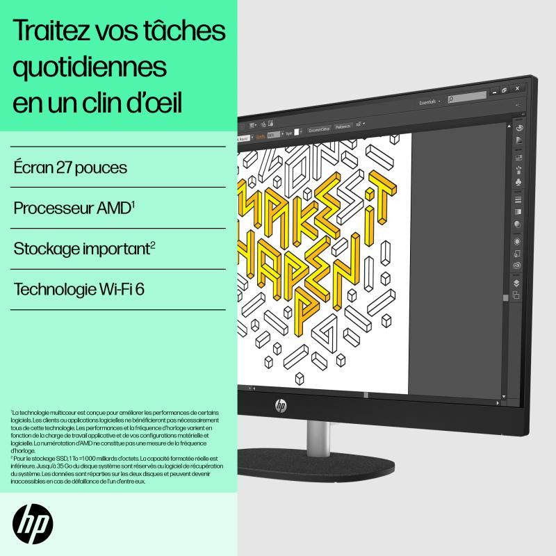 HP All-in-One 27-cr0076nf PC AMD Ryzen 7 7730U 68,6 cm (27") 1920 x 1080 pixels 32 Go DDR4-SDRAM 1 To SSD Windows 11 Home ... (image 7)