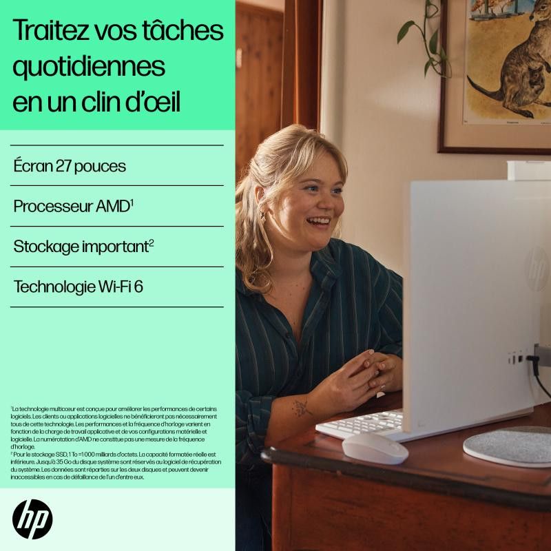 HP All-in-One 27-cr0076nf PC AMD Ryzen 7 7730U 68,6 cm (27") 1920 x 1080 pixels 32 Go DDR4-SDRAM 1 To SSD Windows 11 Home ... (image 9)