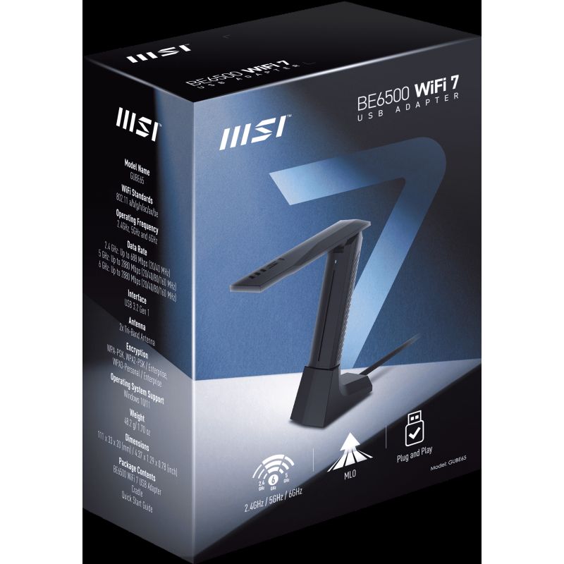 MSI BE6500 WiFi7 USB Stick - Dongle WLAN 2880 Mbit/s · Adaptateurs Réseaux · Informat Systems Strasbourg