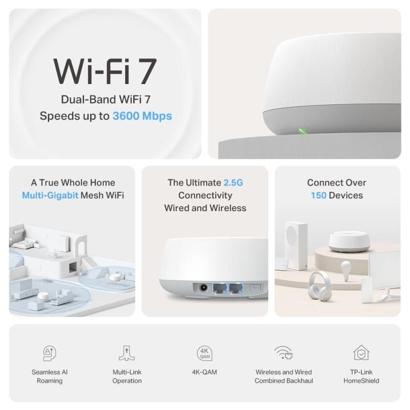 TP-Link DECO BE25(1-PACK) système Wi-Fi maillé Bi-bande (2,4 GHz / 5 GHz) Wi-Fi 7 (802.11be) Blanc 2 Interne · Routeurs · ... (image 3)