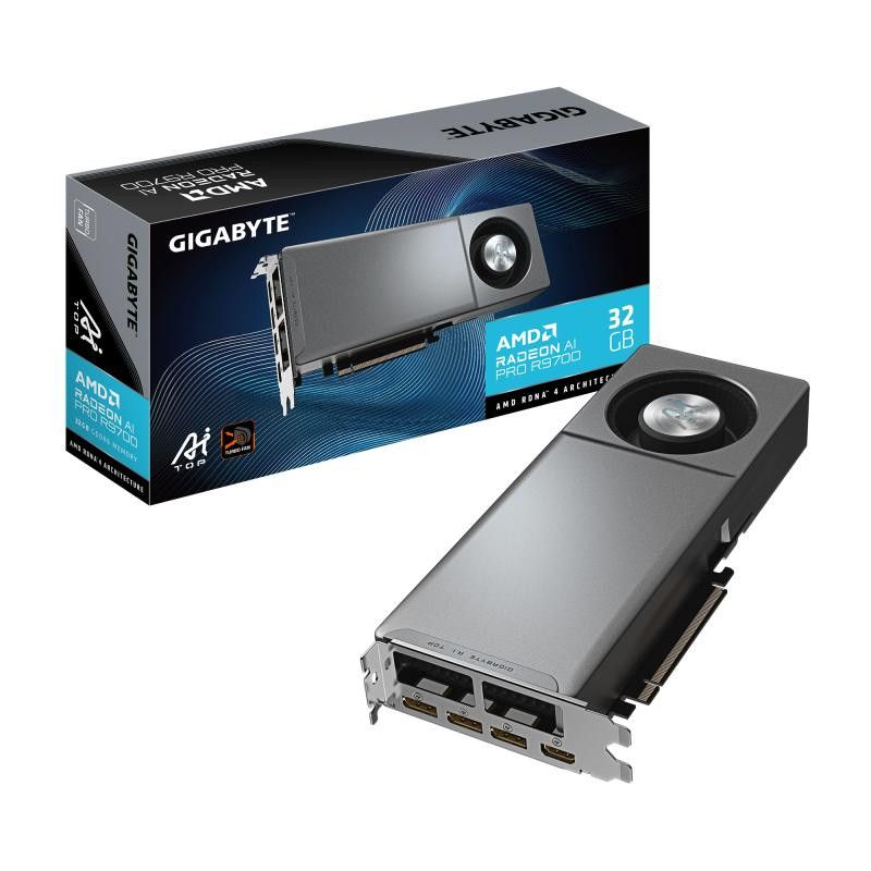 GIGABYTE Radeon AI PRO R9700 AI TOP 32G Carte Graphique ? 32 Go GDDR6, 256 bits, PCI-E 5.0, 2920 MHz Fréquence du processe...