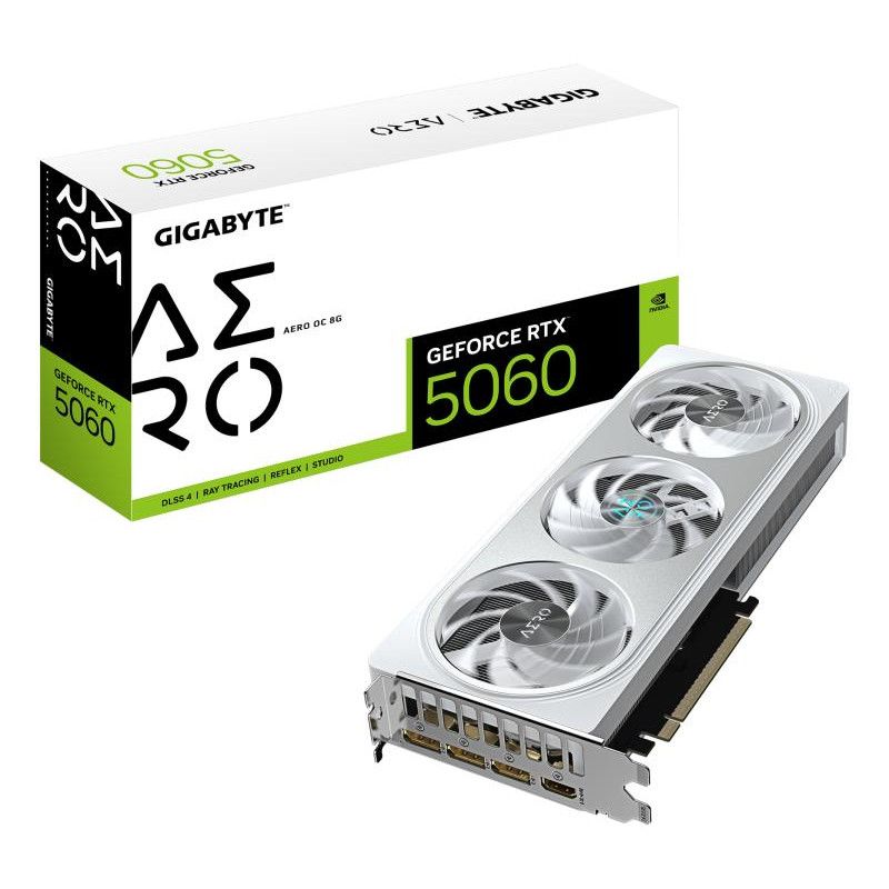 GIGABYTE GeForce RTX 5060 AERO OC 8G Carte Graphique - 8GB GDDR7, 128bit, PCI-E 5.0, 2595 MHz Fréquence du c?ur, 3 x Displ...