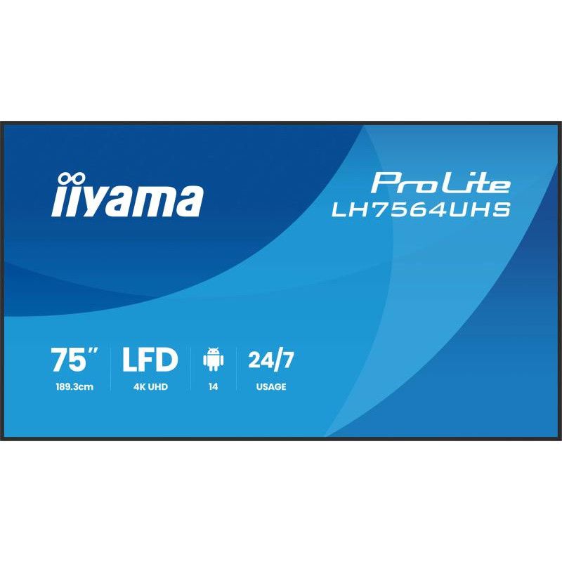 iiyama LH7564UHS-B1AG Écran d'affichage dynamique Écran plat de signalisation numérique 190,5 cm (75") Wifi 500 cd/m² 4K U... (image 2)