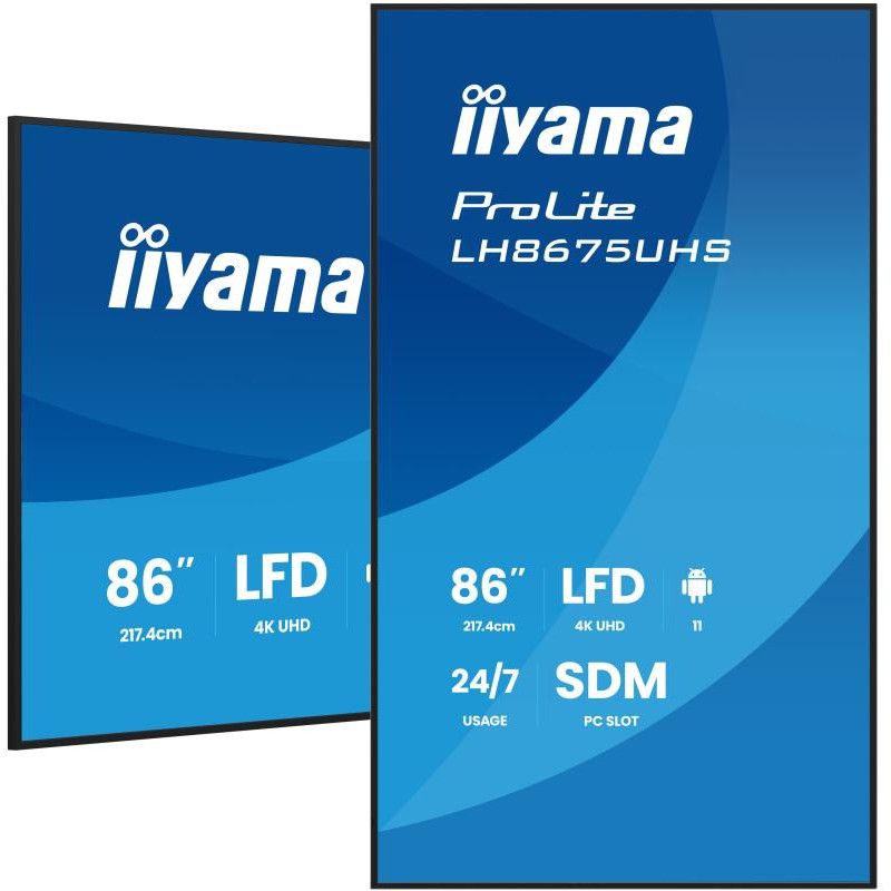 iiyama LH8675UHS-B2AG Écran d'affichage dynamique Écran plat de signalisation numérique 2,17 m (85.6") LCD Wifi 500 cd/m² ...